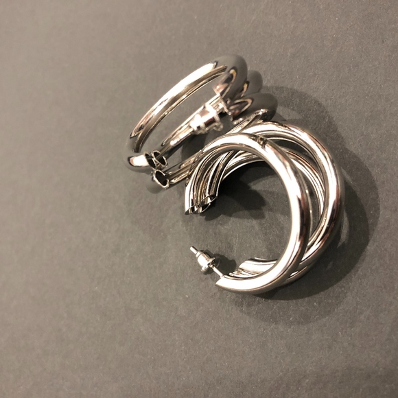 Sliver Multi Hoop Earrings - Picture 2 of 4